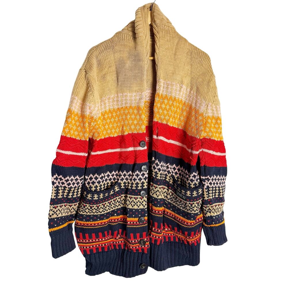 Patou Multicolor Fair Isle Wool Knit Button Front Ski Winter Cardigan Sweater XL